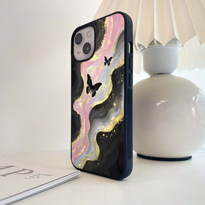 Golden Mist Butterflies Glass Case