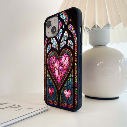 Pink Stained Glass Hearts Glass Case