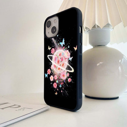 Planet Full of Roses and Butterflies Glass Case