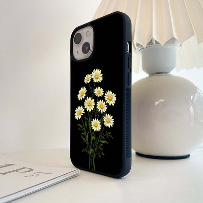Yellow Daisies on Black Glass Case