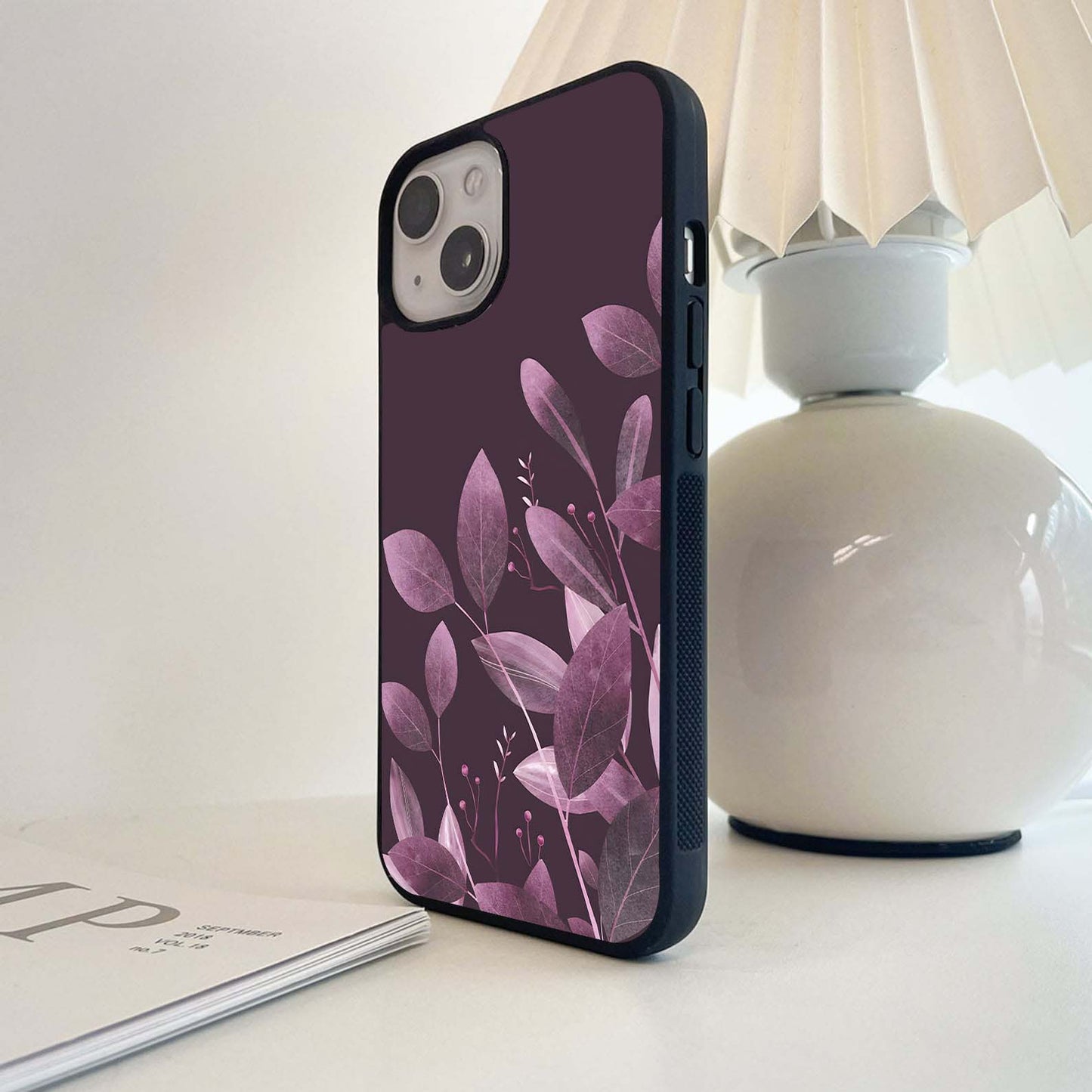 Purple Leaves Glass Case