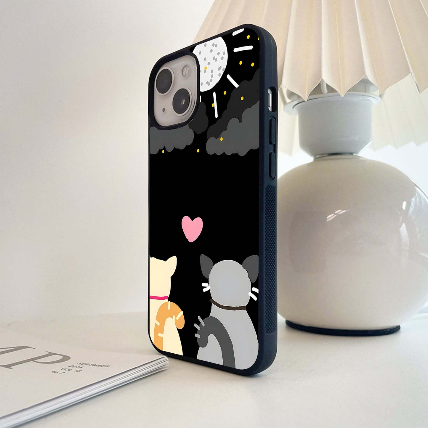 Cat Love Under Moon Glass Case