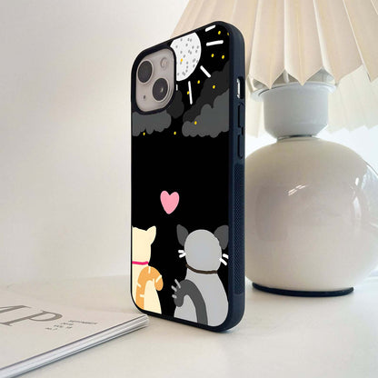 Cat Love Under Moon Glass Case