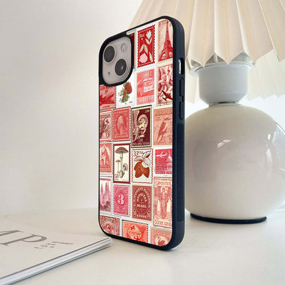 Red Stamp Collage Glass Case