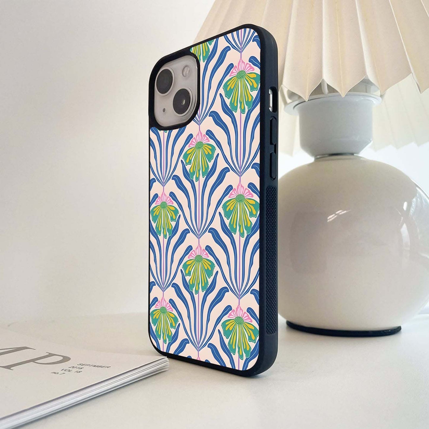 Bold Blue Botanical Glass Case