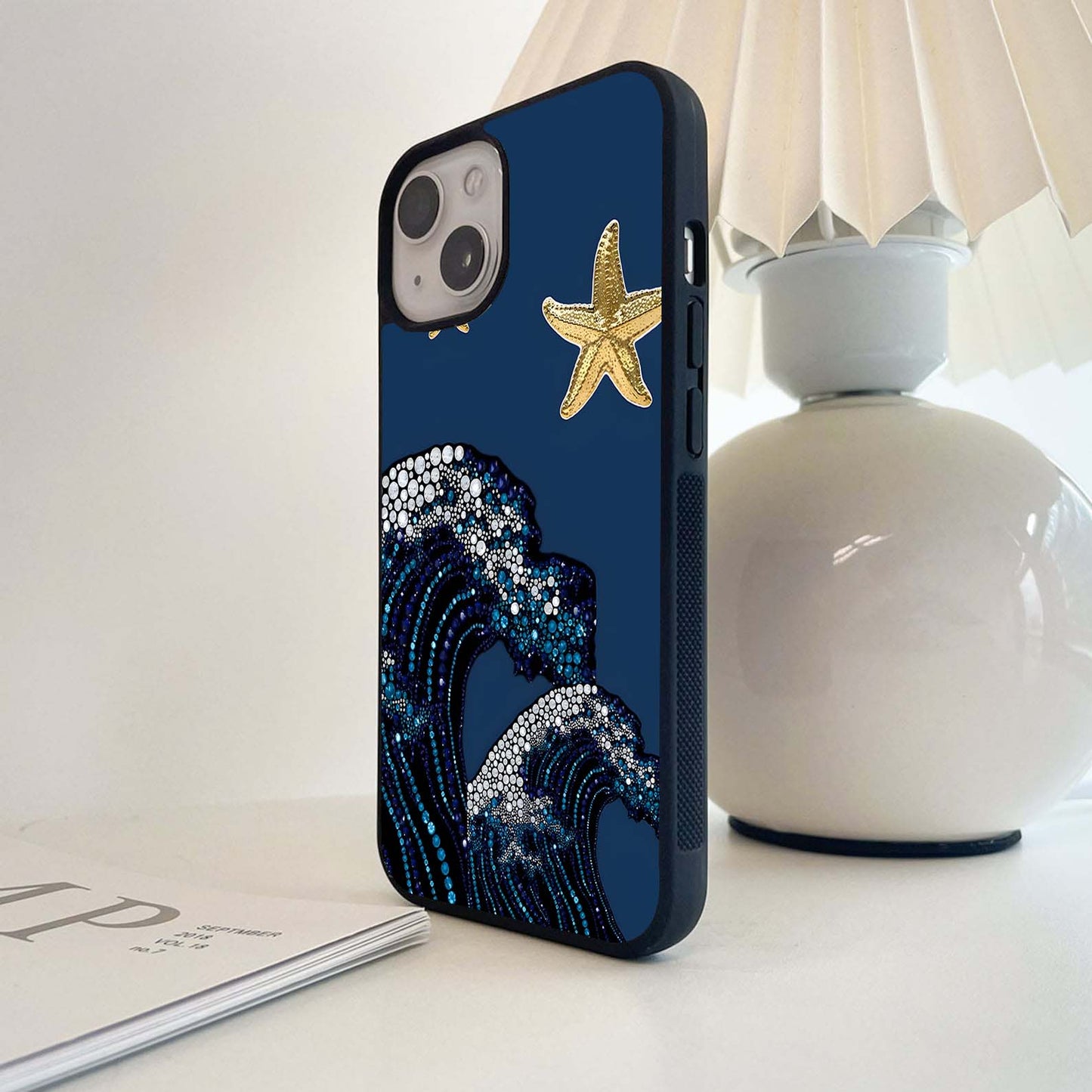 Blue jeweled with starfish Glass Case