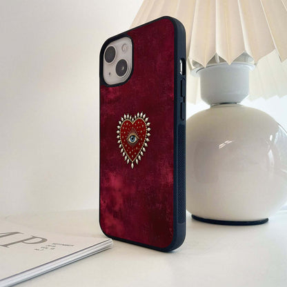 Red Heart Evil Eye Glass Case