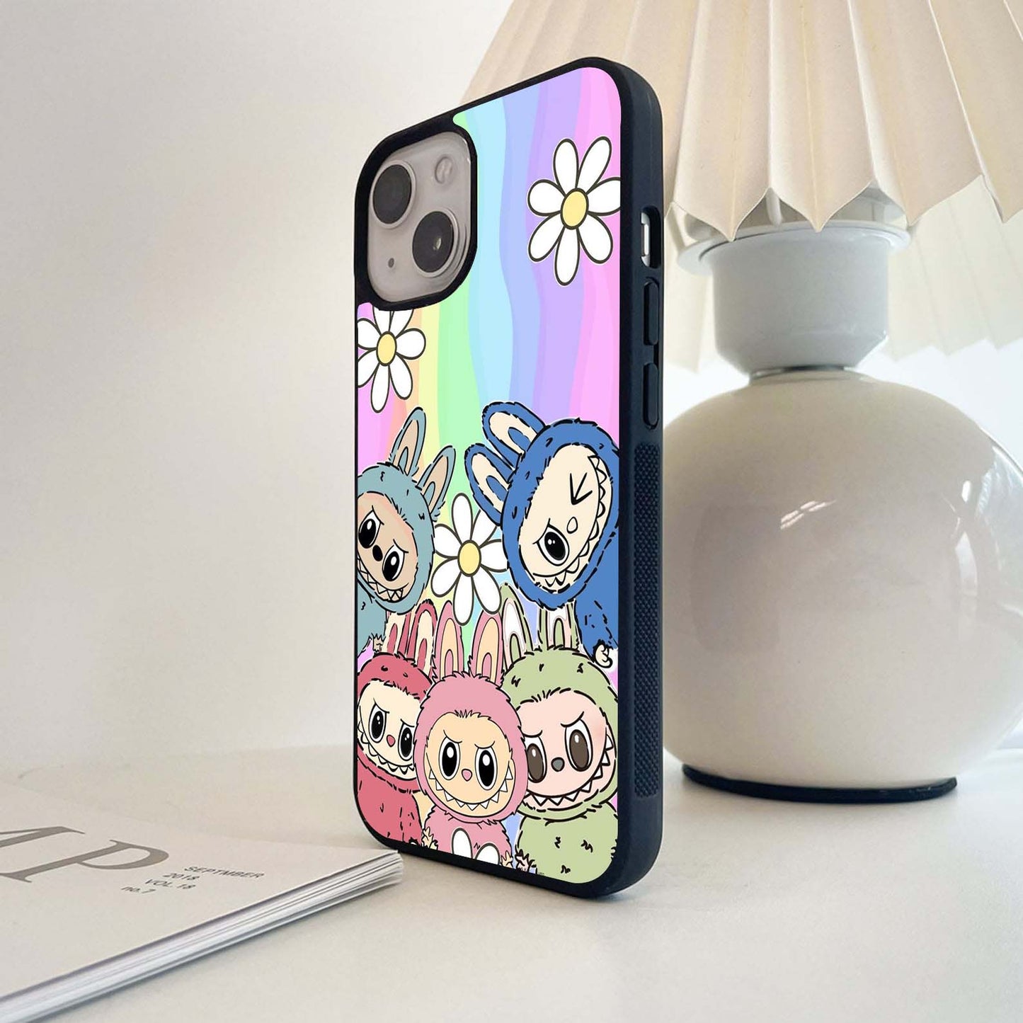 Retro Labubu Pattern Glass Case