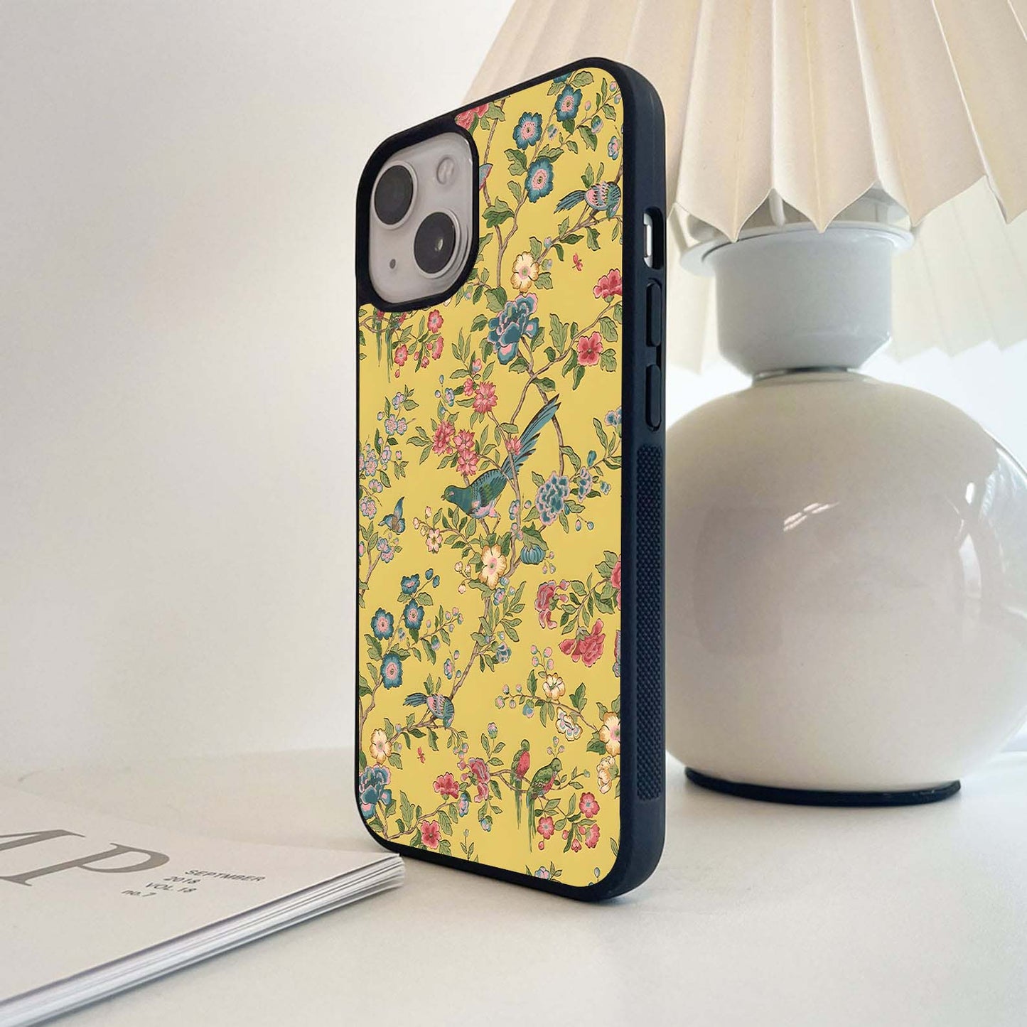 Yellow Crayon style floral Glass Case