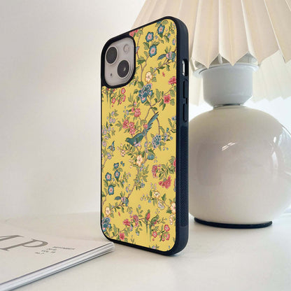 Yellow Crayon style floral Glass Case