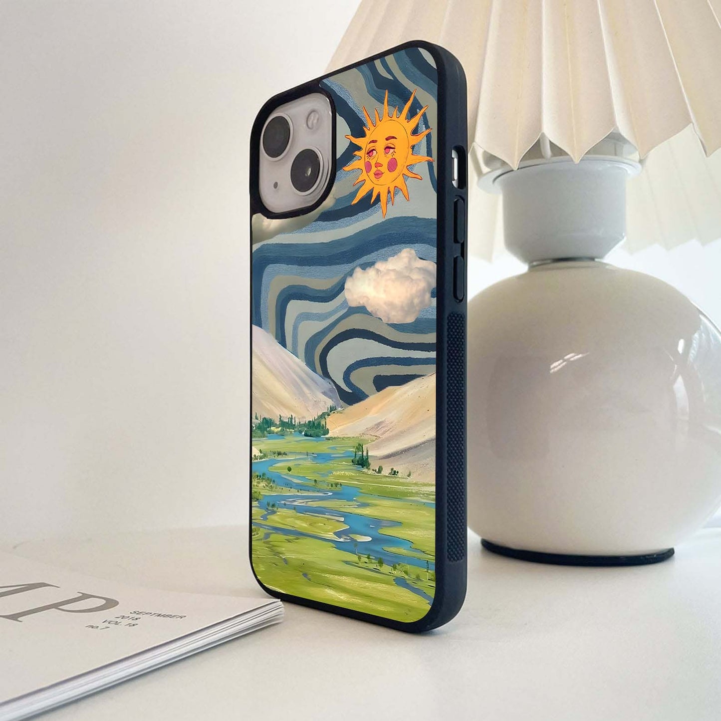 Yellow Illusion Sun Scenery Glass Case