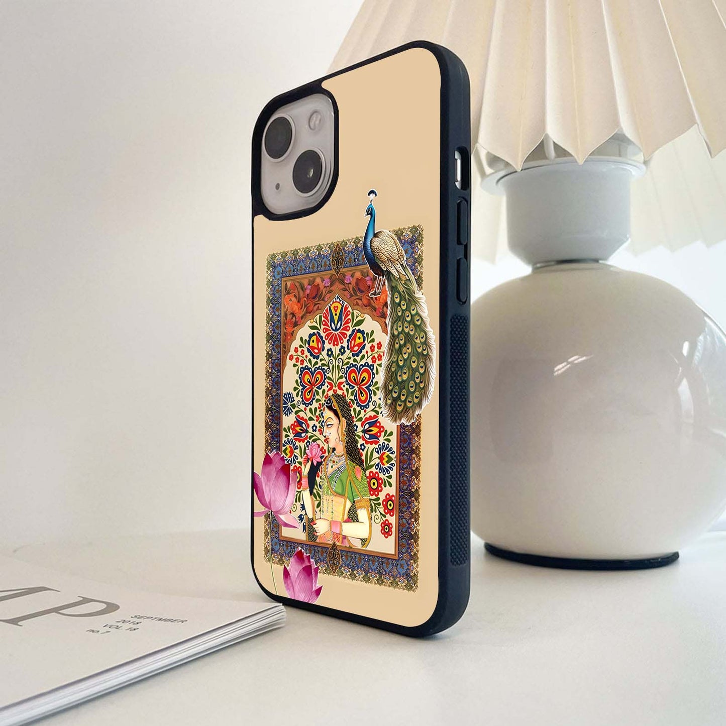 Mughal Princess & Peacock Glass Case