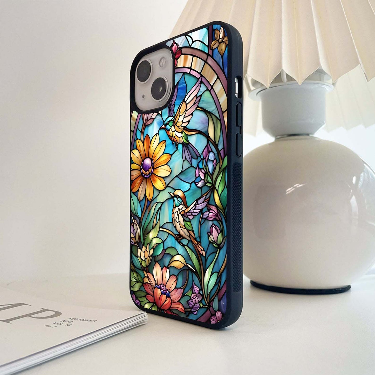 Stained Glass Birds and Flowers Glass Case