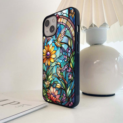 Stained Glass Birds and Flowers Glass Case