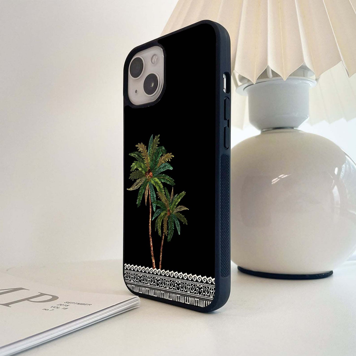 Tropical Palm Embroidery Glass Case