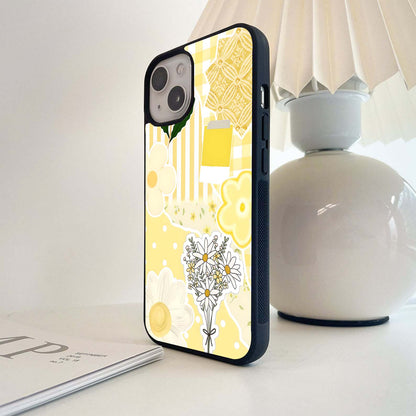 Aesthetic Yellow Floral Glass Case