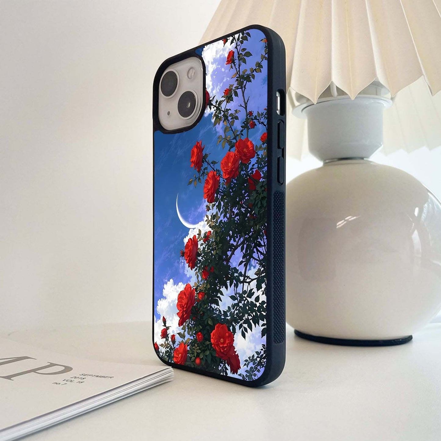 Red Roses Crescent Moon Glass Case