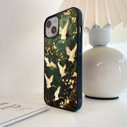 Happy Cranes Pattern Glass Case