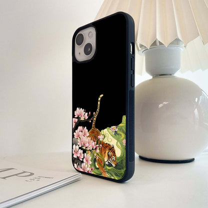 Tiger with sakura bloom Glass Case