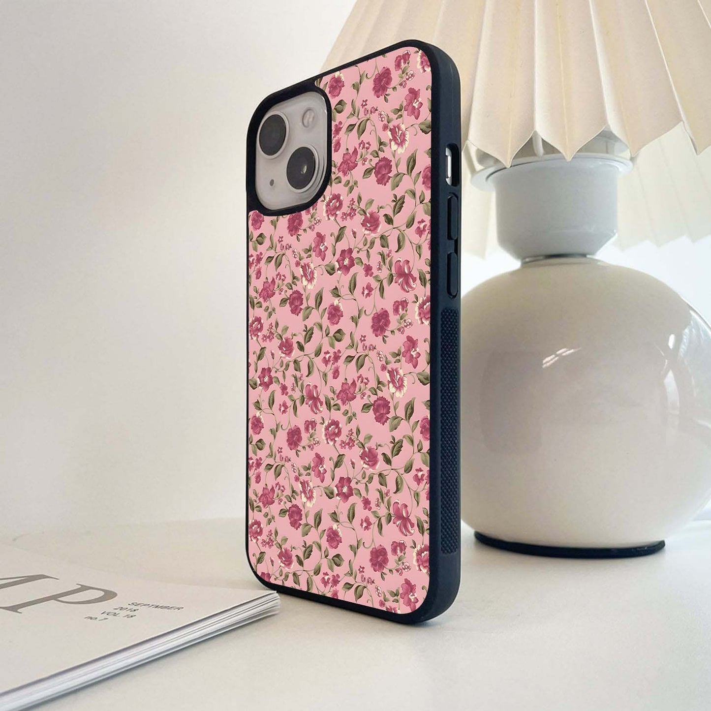 Charming Pink Floral Glass Case