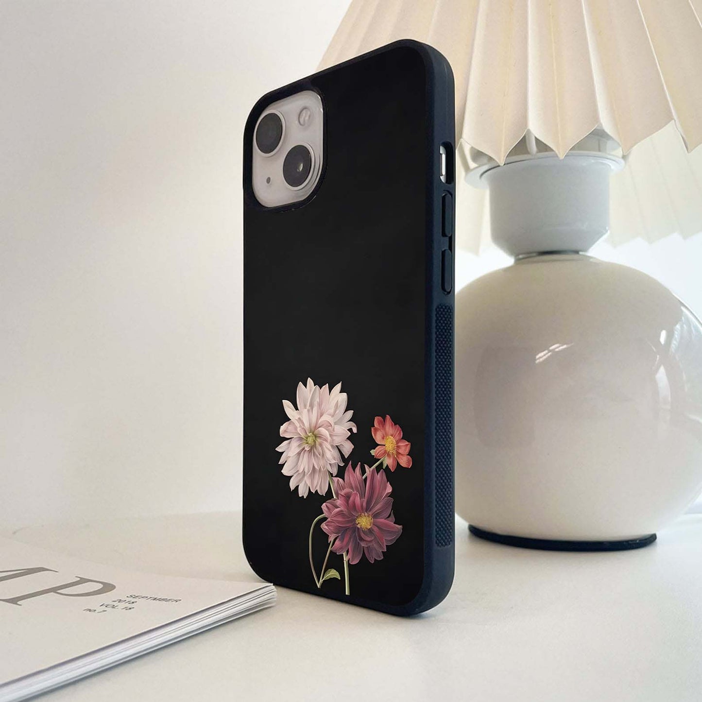 Elegant Flowers on Black Glass Case