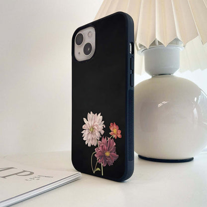 Elegant Flowers on Black Glass Case