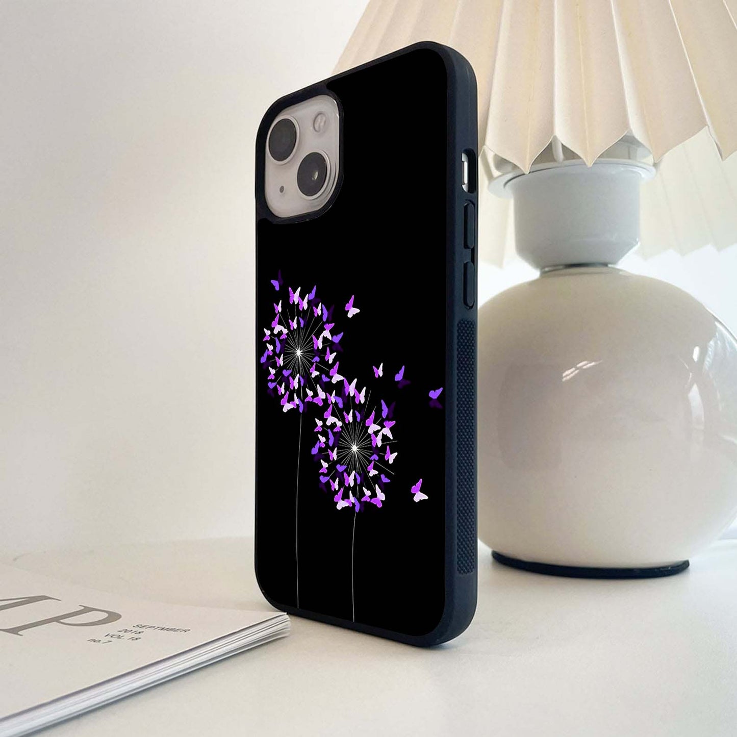 Butterfly Dandelion Glow Glass Case