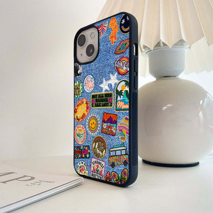 Boho Badge Denim Glass Case