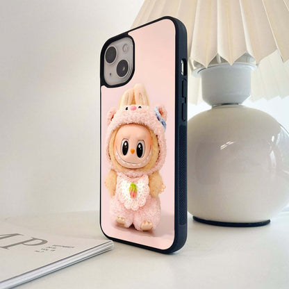 Peach Background Labubu Glass Case