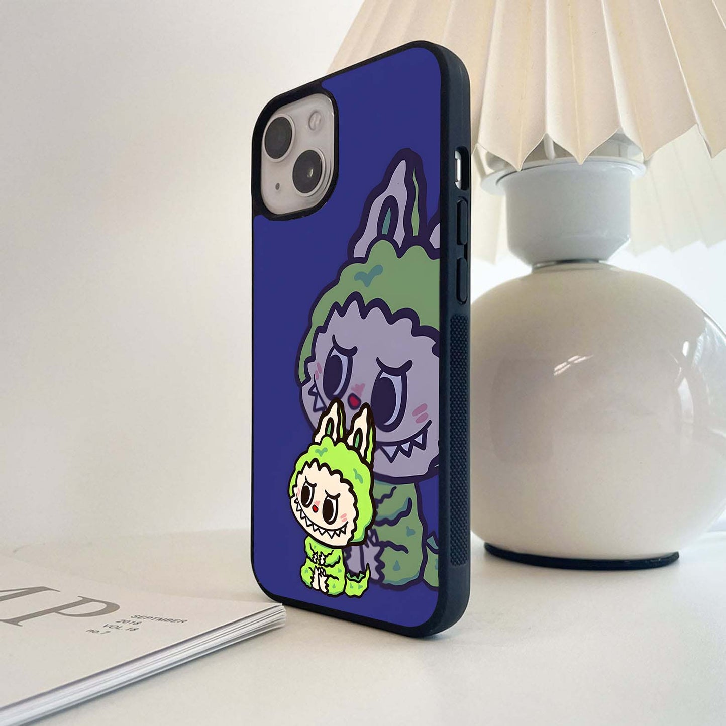 Green Labubu Sticker Glass Case