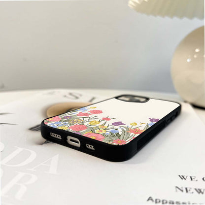 Biege With Colored Flower Glass Case