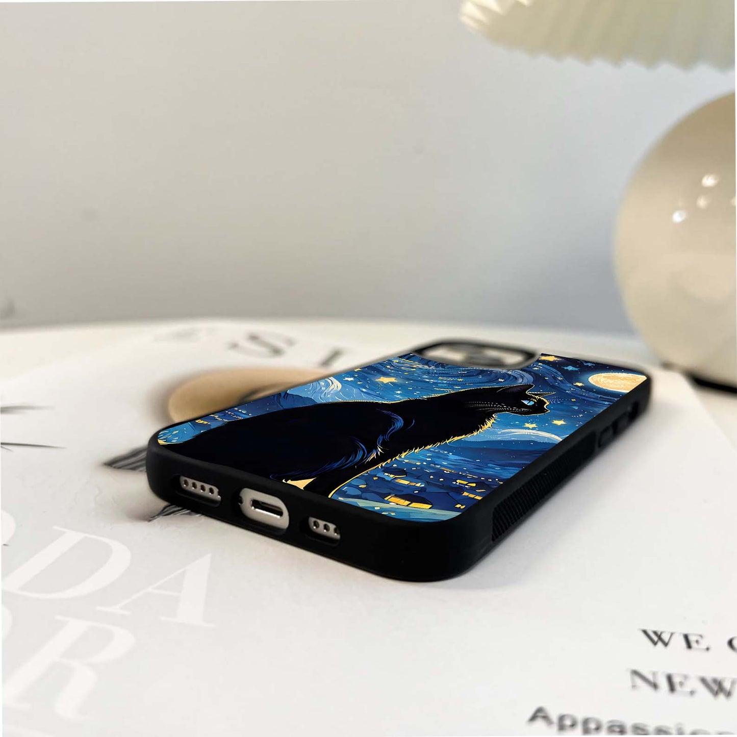 Black Cat & Starry Night Sky Glass Case