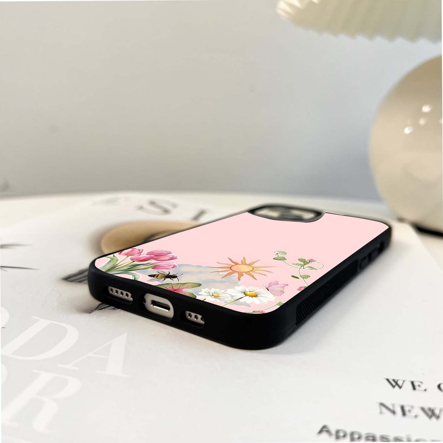 Pink Flowers & Sun Elements Glass Case