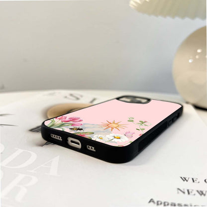 Pink Flowers & Sun Elements Glass Case