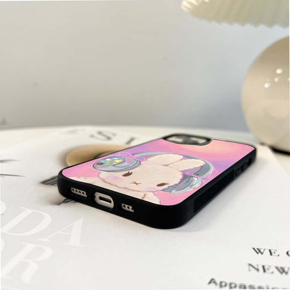 Bunny With Headphone Glass Case
