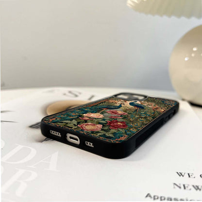 Peacock Garden Art Glass Case