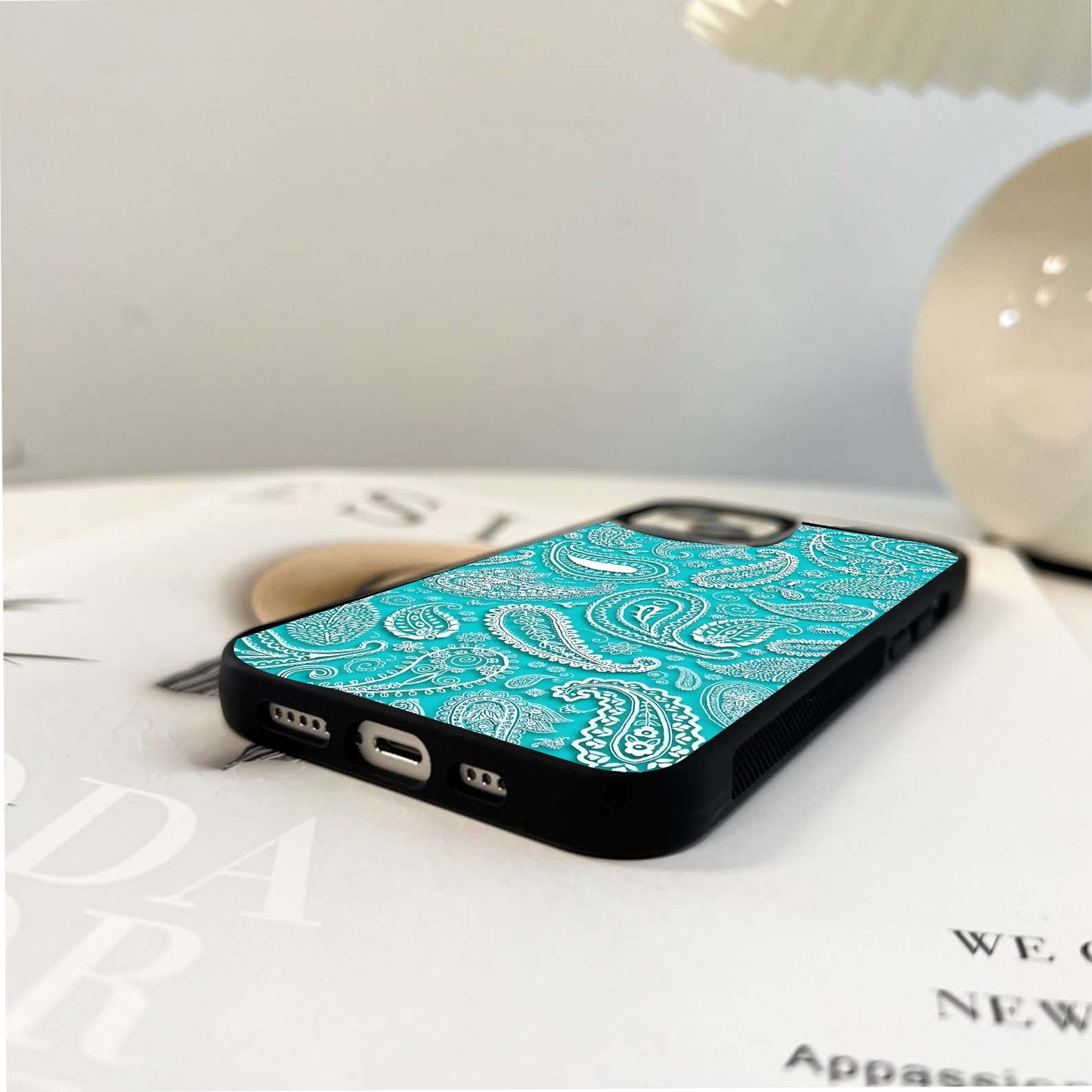 Turquoise Paisley Pattern Glass Case