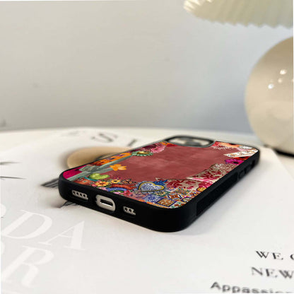 Pink Boho Floral Frame Glass Case