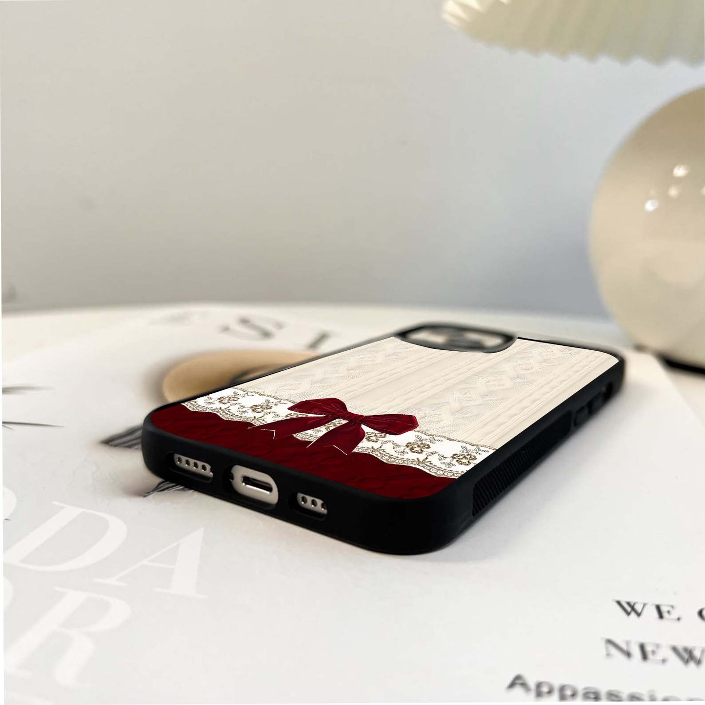 Wine Velvet Bow Glass Case