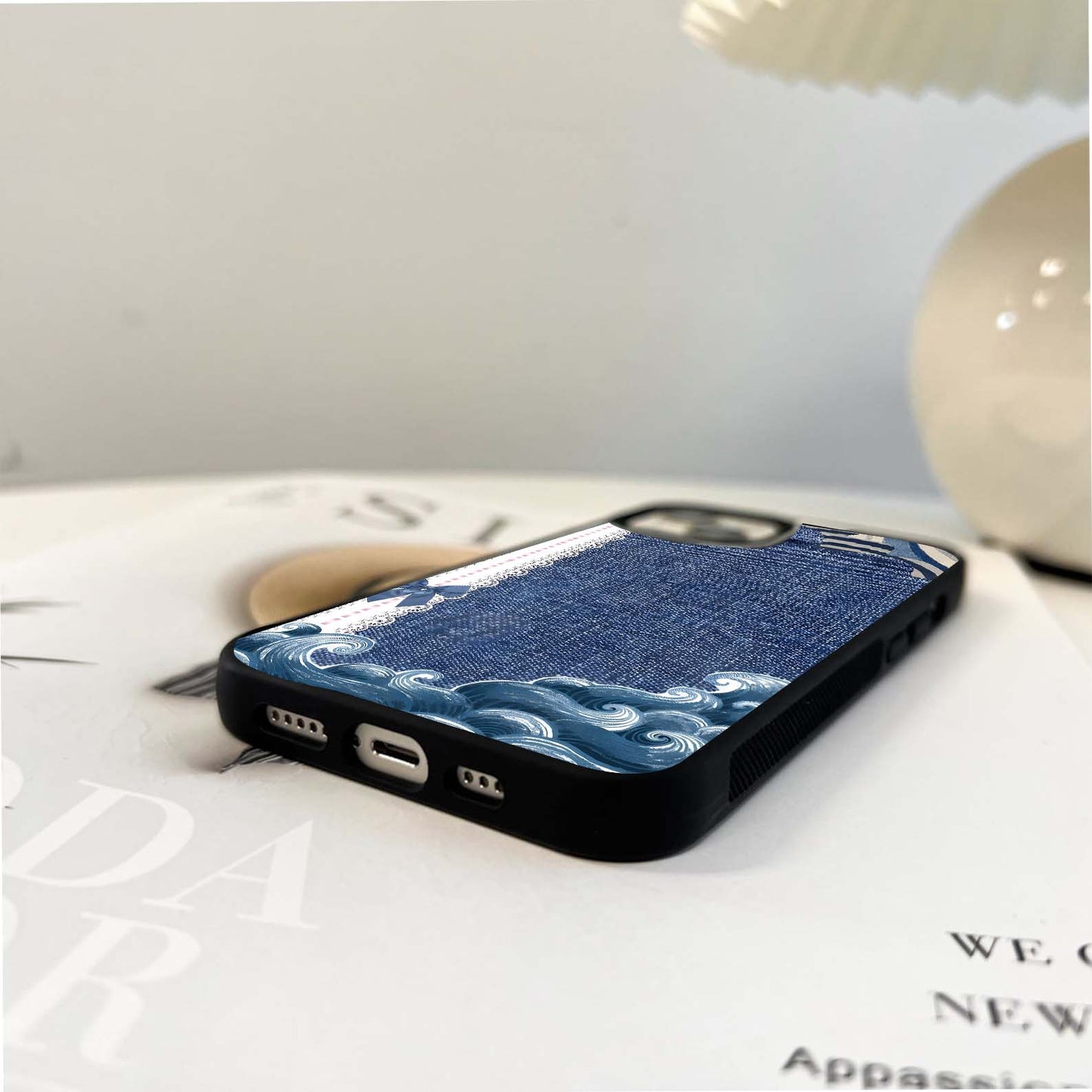 Denim Wave Ribbons Glass Case