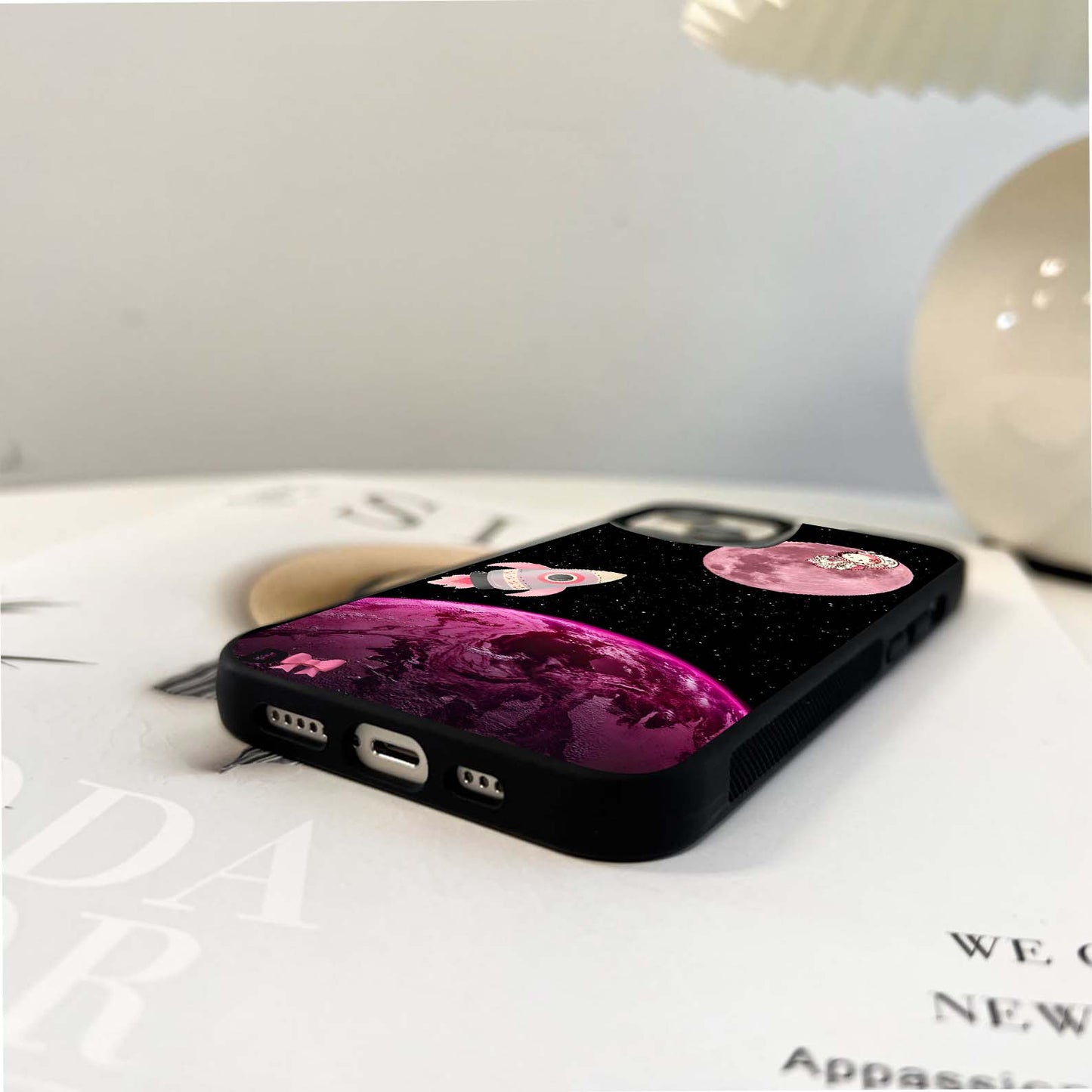 Cute Pink Planet Astronaut Glass Case