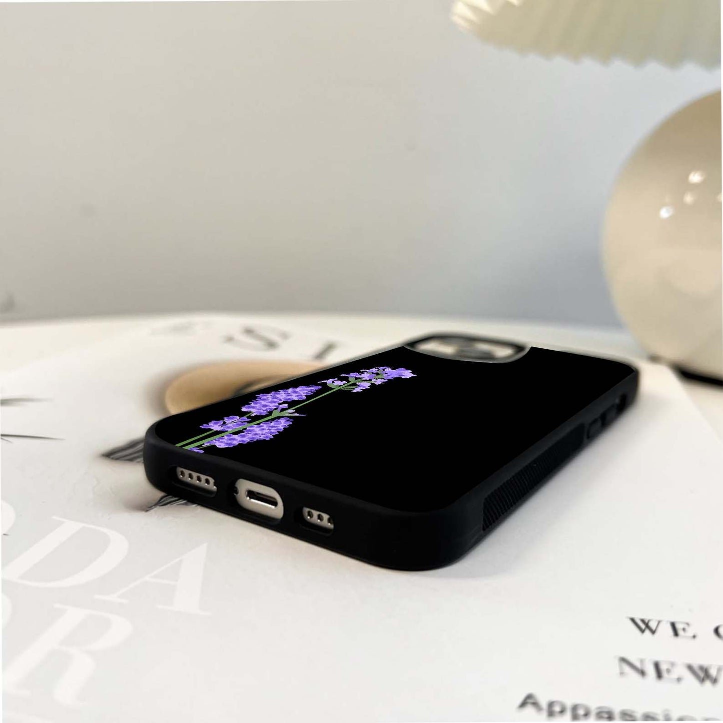 Lavender Bushy Flower Glass Case