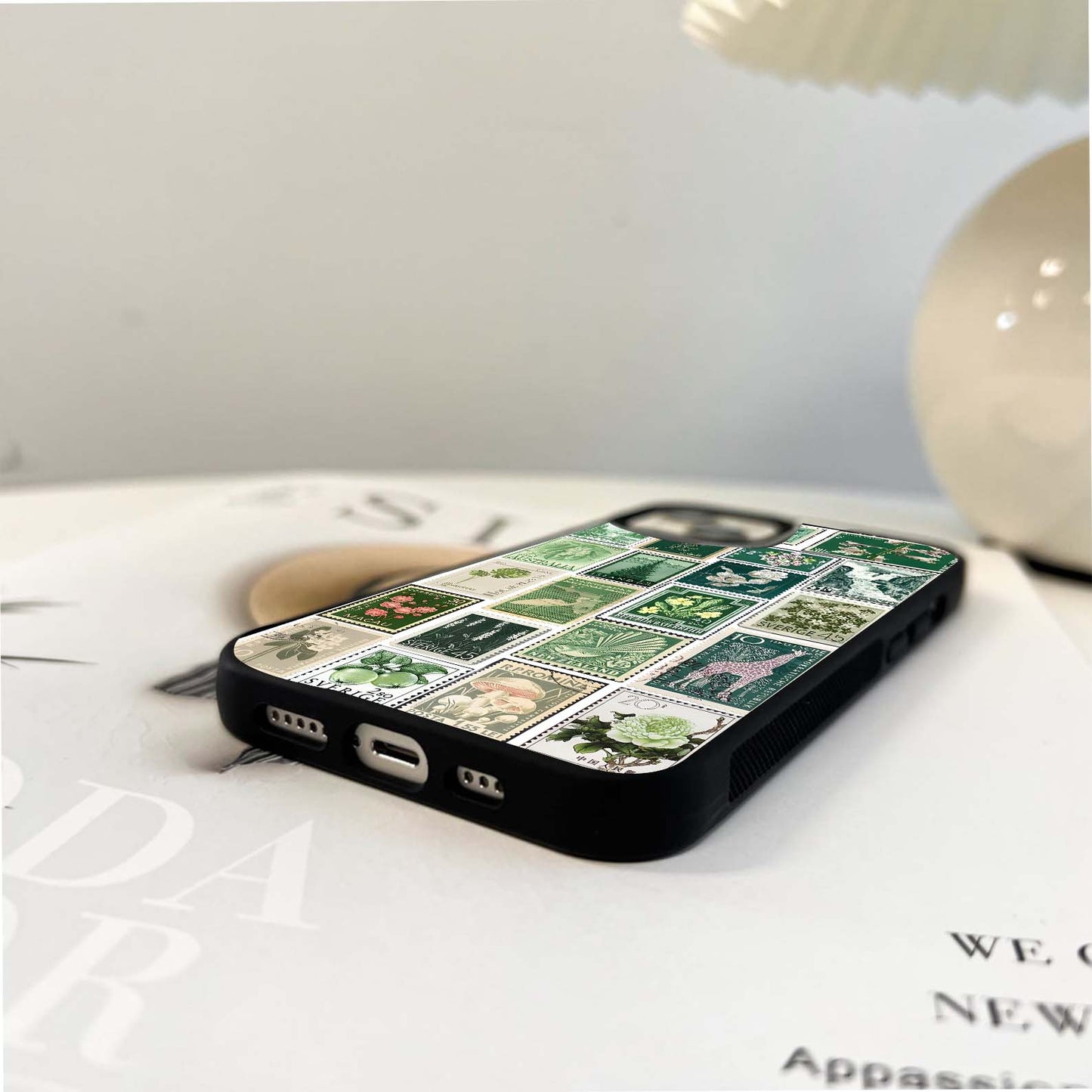 Green Postage Stamp Collage Glass Case