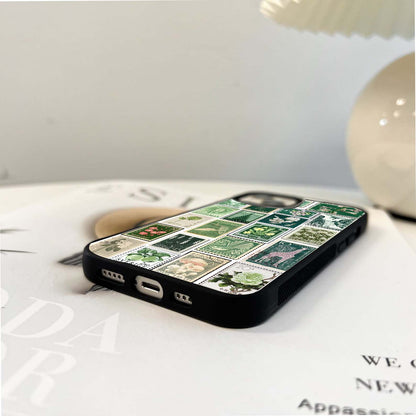 Green Postage Stamp Collage Glass Case