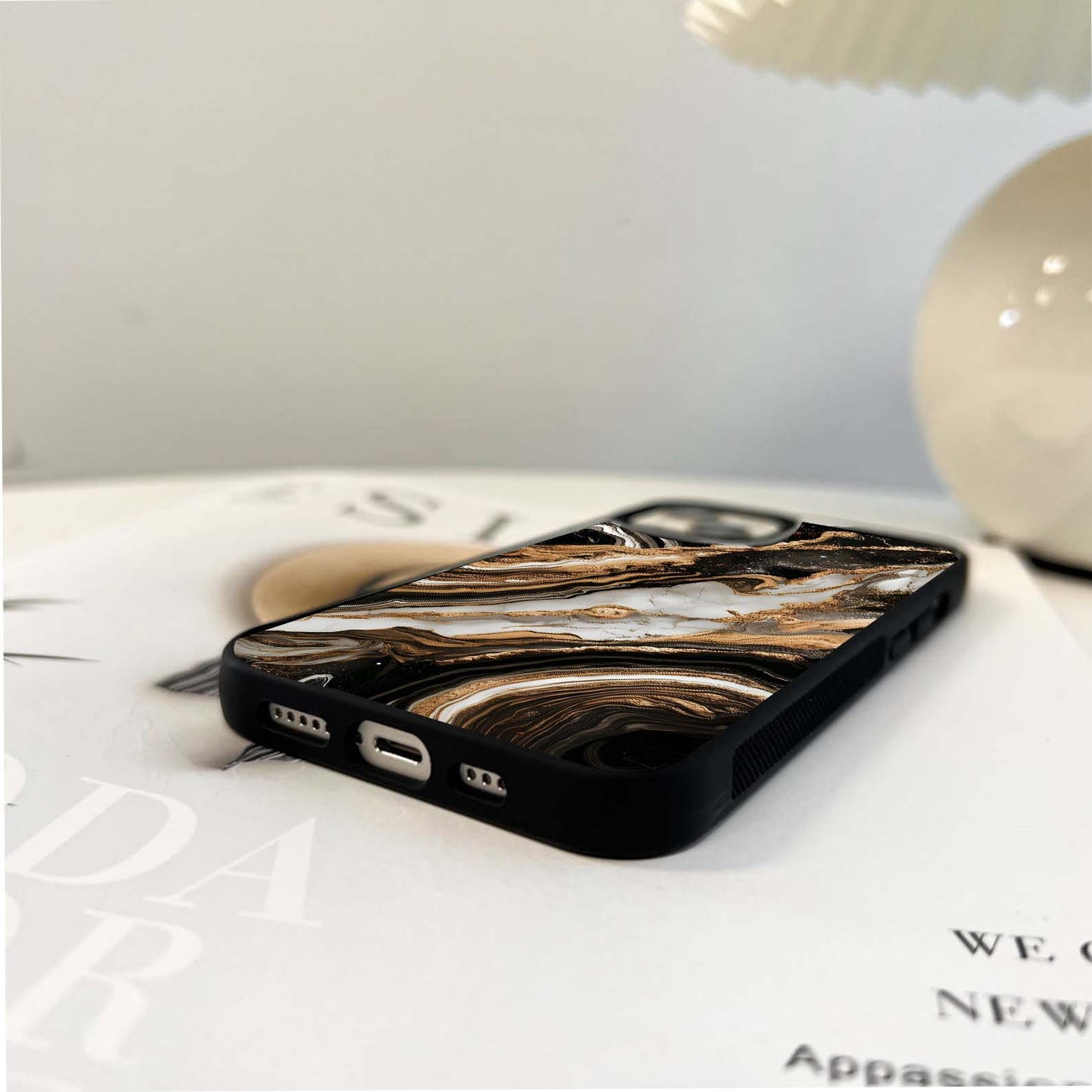 Obsidian Gold Marble Glass Case