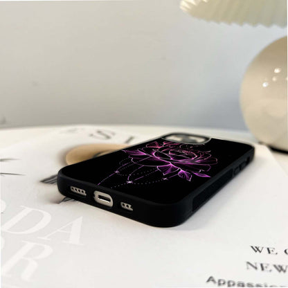 Neon Pink Rose with Crescent Moon Glass Case