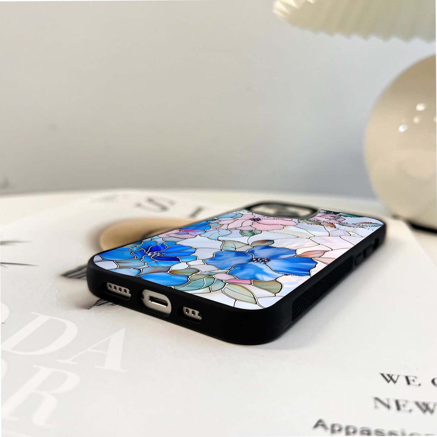 Stained Blue Floral Glass Case