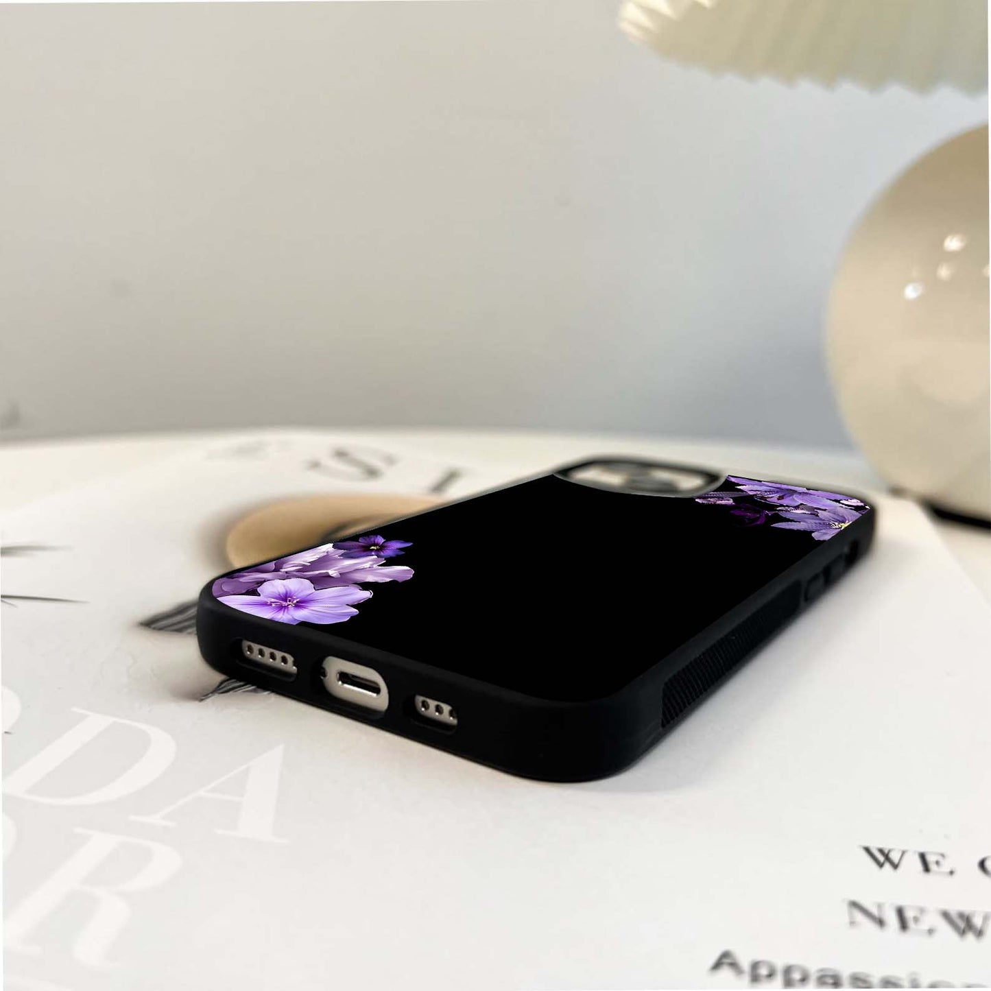 Purple Corner Flowers Glass Case