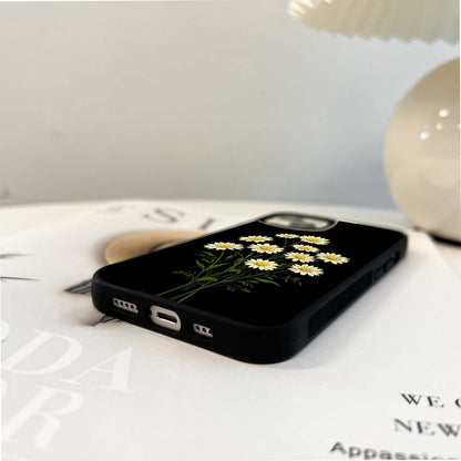 Yellow Daisies on Black Glass Case