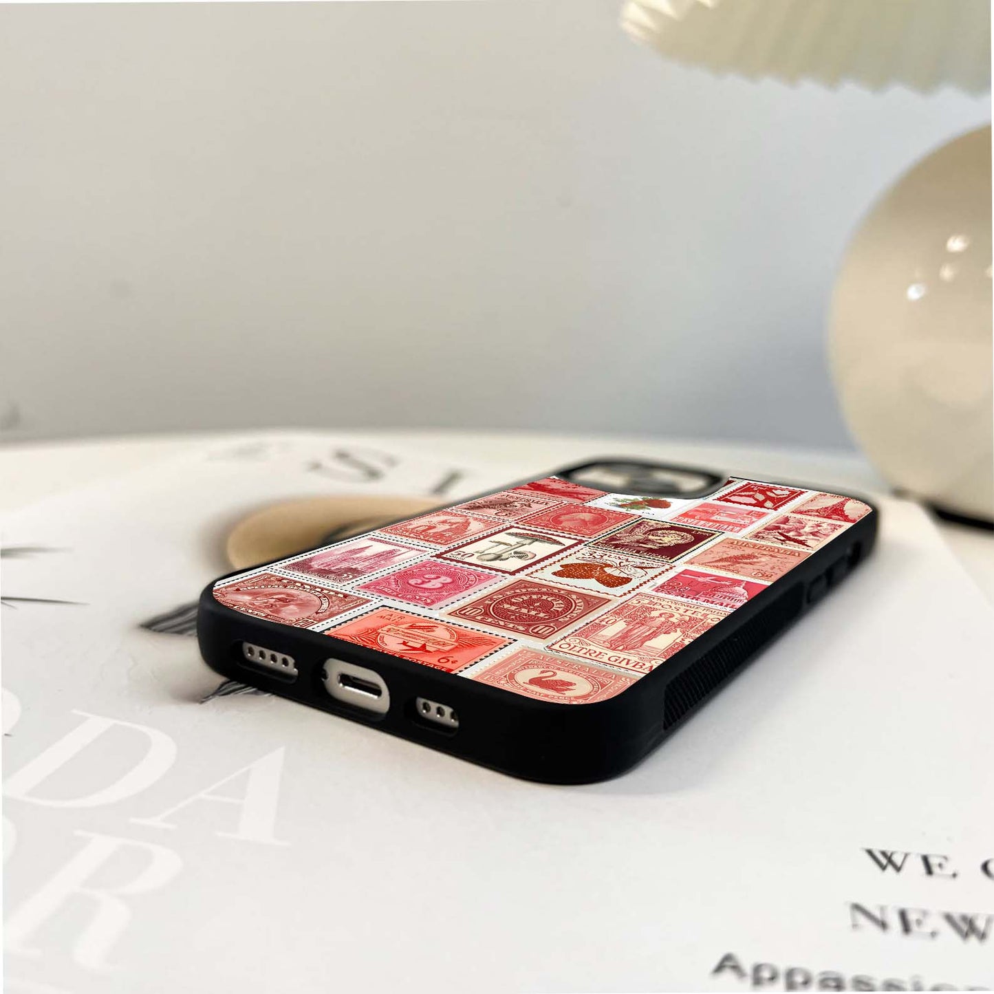 Red Stamp Collage Glass Case